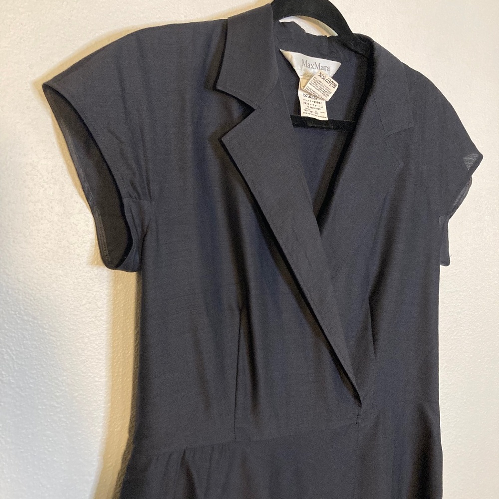 max mara virgin wool silk blend collared short sleeve a line dress
